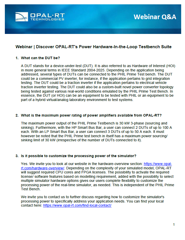 Webinar Q&A | Discover OPAL-RT's Power Hardware-in-the-Loop Testbench Suite